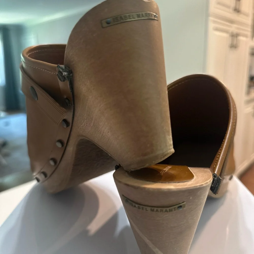 Isabel Marant Étoile Brown Leather Studded Wooden Clogs – Size 39 (US 8.5–9) - Picture 3 of 10